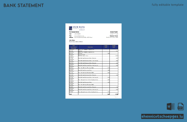 Beispiel für einen Kontoauszug der Djibouti Exim Bank (Excel-Vorschau)